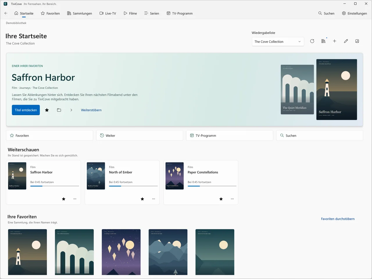 TiviTune-Startseite im hellen Design